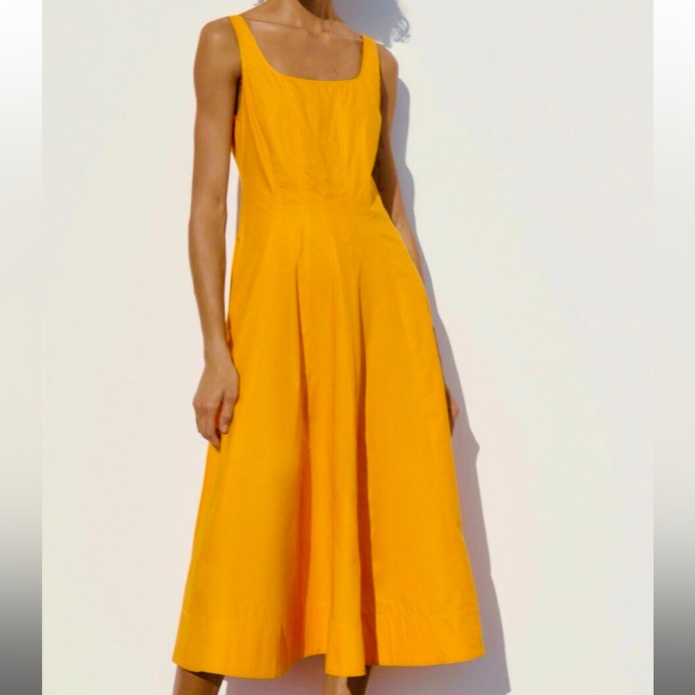 Zara Orange Cotton Midi Dress